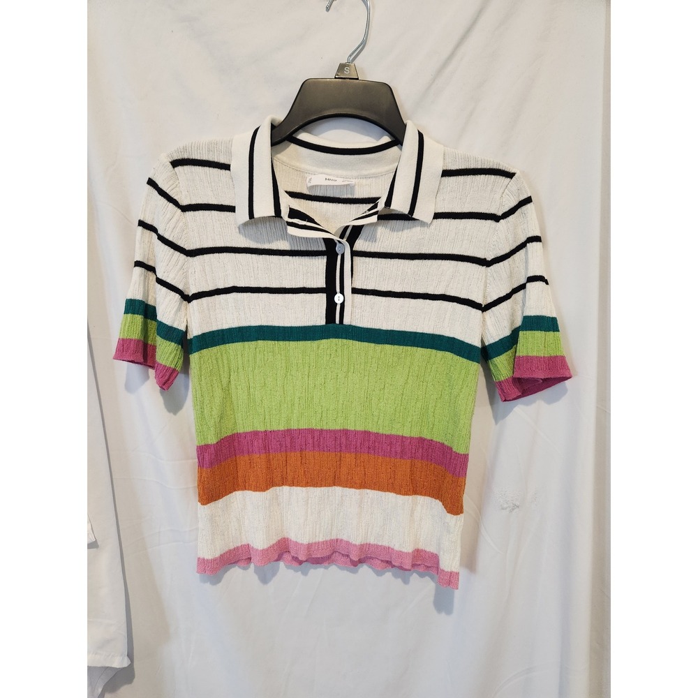 Mango MNG Womens Multicolor Striped Knit Polo Shirt Short Sleeve Size M
